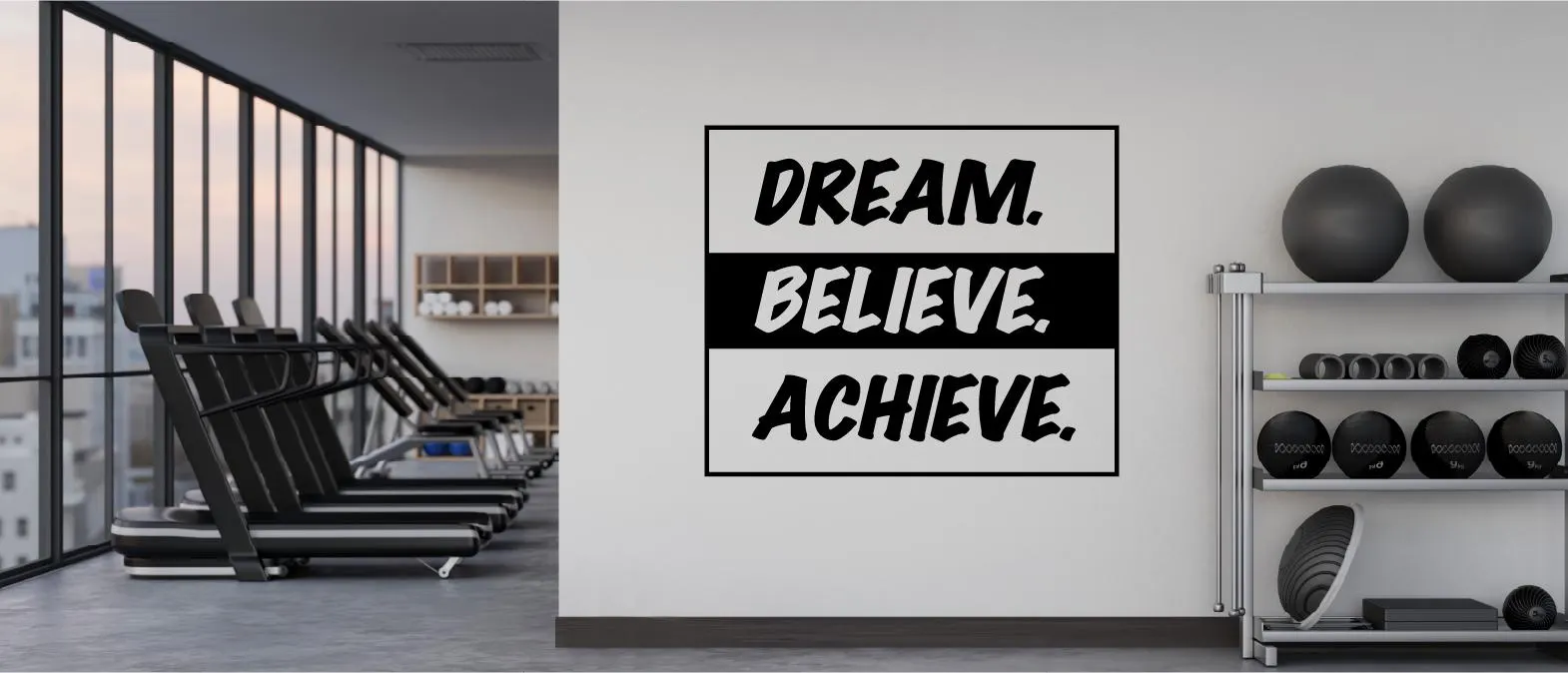Motivational Gym Wall Quote Decal 'Dream. Believe. Achieve.' - Vinyl Decal for Home and Commercial Gym #009